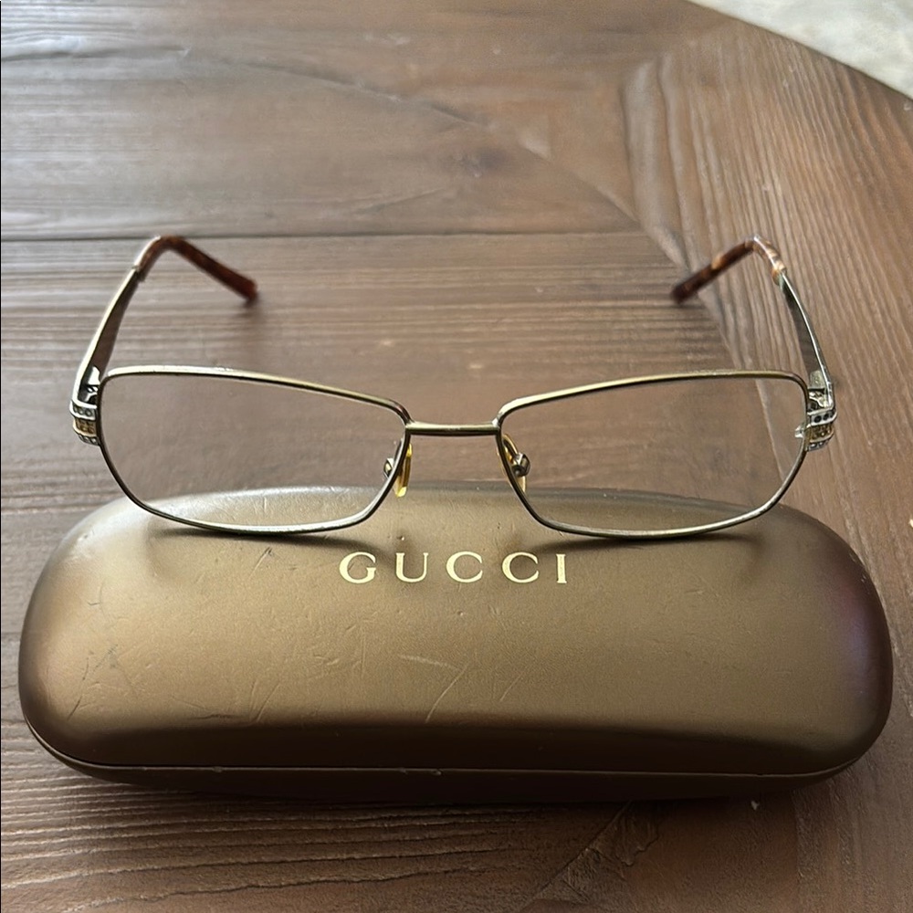 Gucci Gold Vintage Frame Glasses with Case